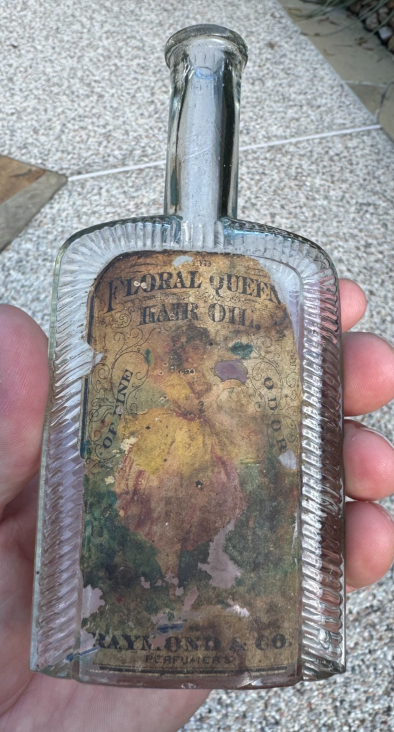 Raymond & Co. New Canaan Connecticut CT Floral Queen Hair Oil Bottle 1860's Raymond & Co. New Canaan Connecticut CT Floral Queen Hair Oil Bottle 1860's