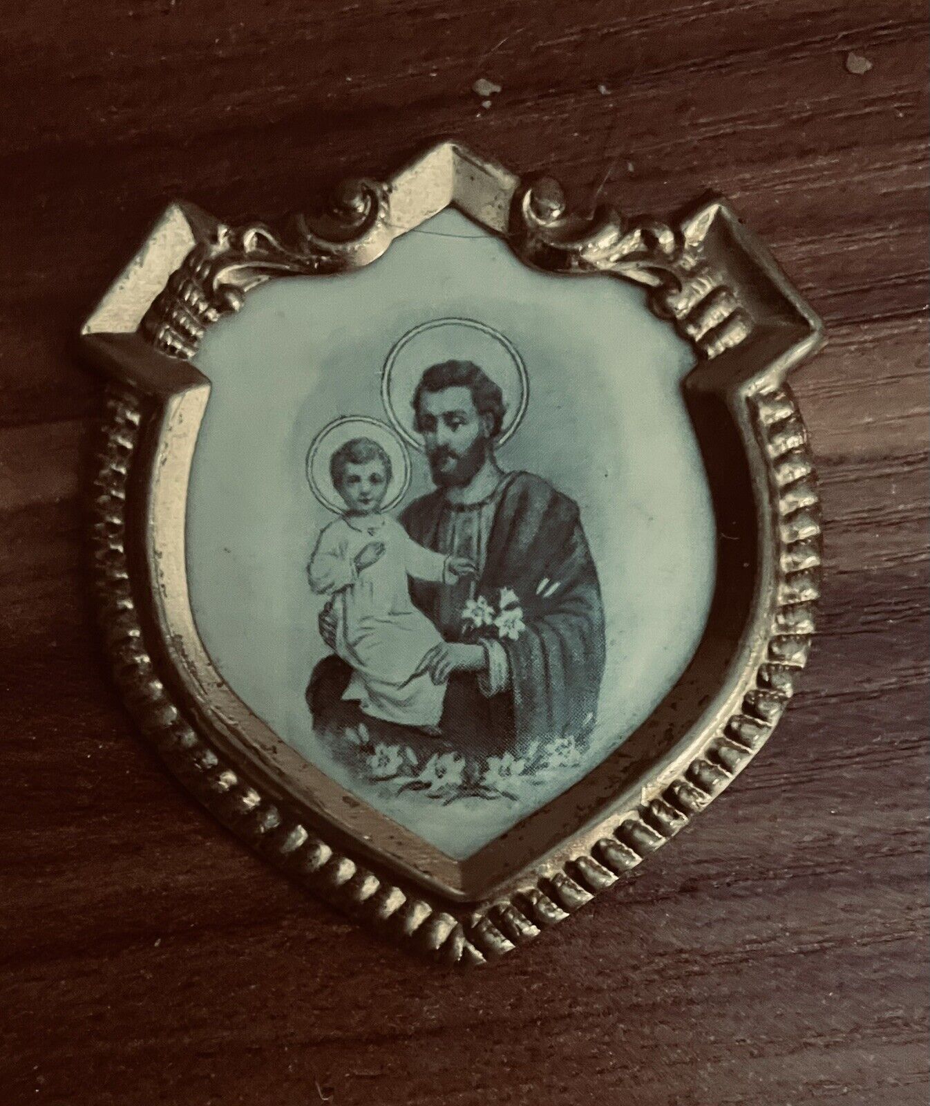 Vtg St. Joseph And Christ Rosary centerpiece Medallion relic