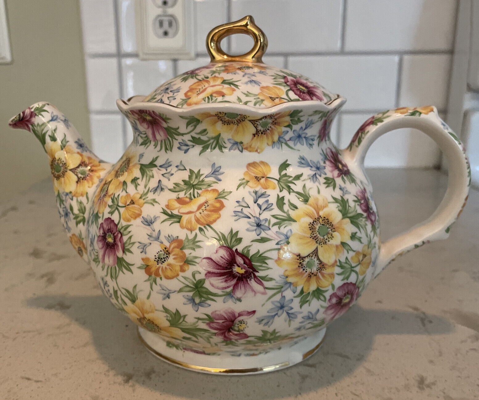 Windsor Chelsea Chintz Autumn Gold Floral Teapot Made in England