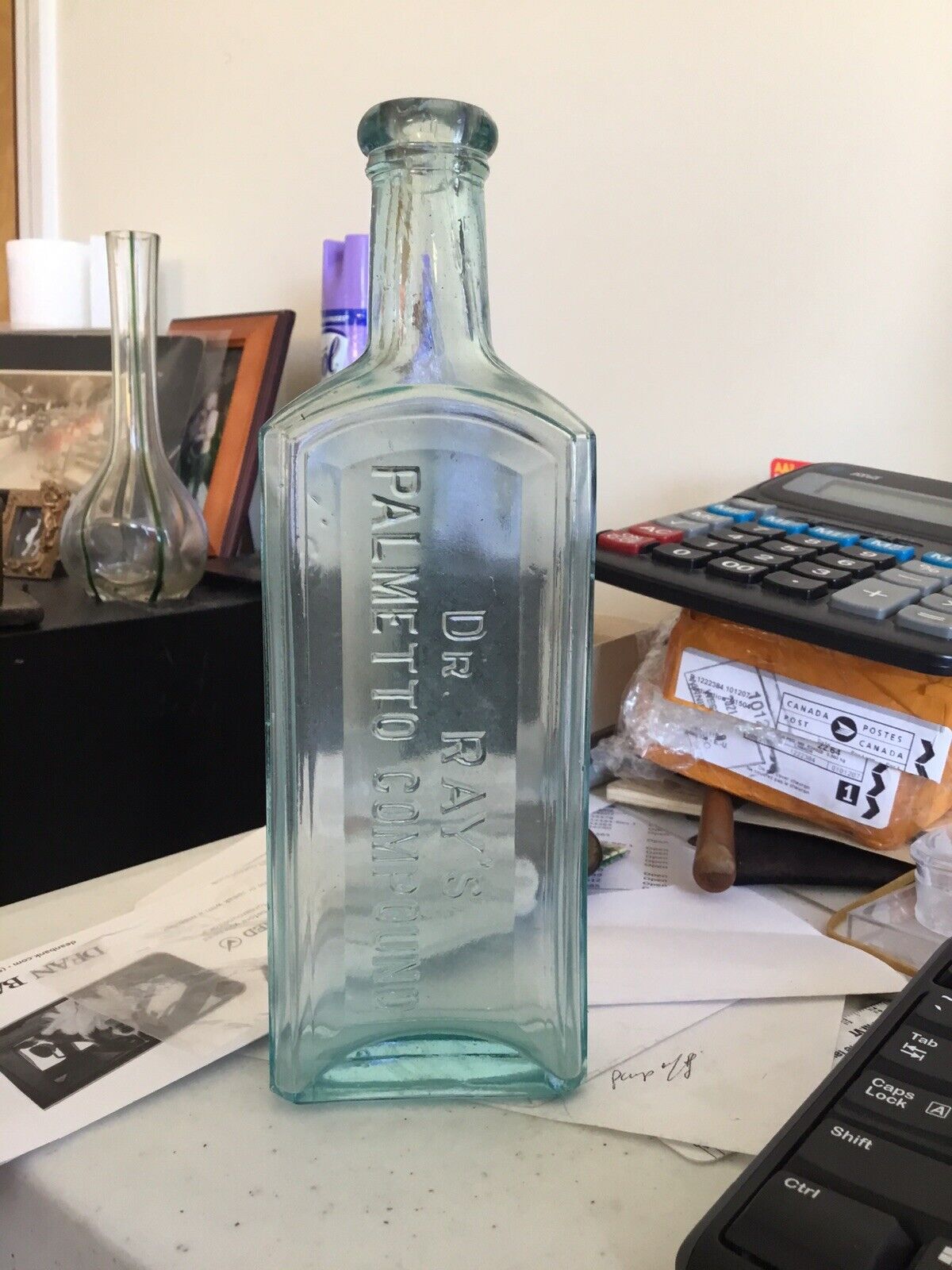 Rare Antique Dr. Ray’s Palmetto Compound Aquamarine Medicine Bottle No Reserve