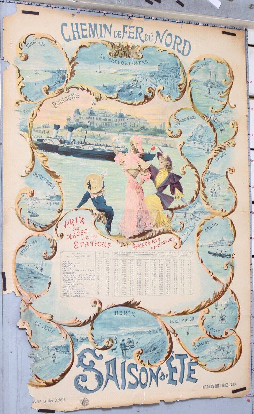 POSTER ci 1890-1900 CHEMIN DE FER DU NORD LE TREPORT - SEAS - BOULOGNE - CALAIS