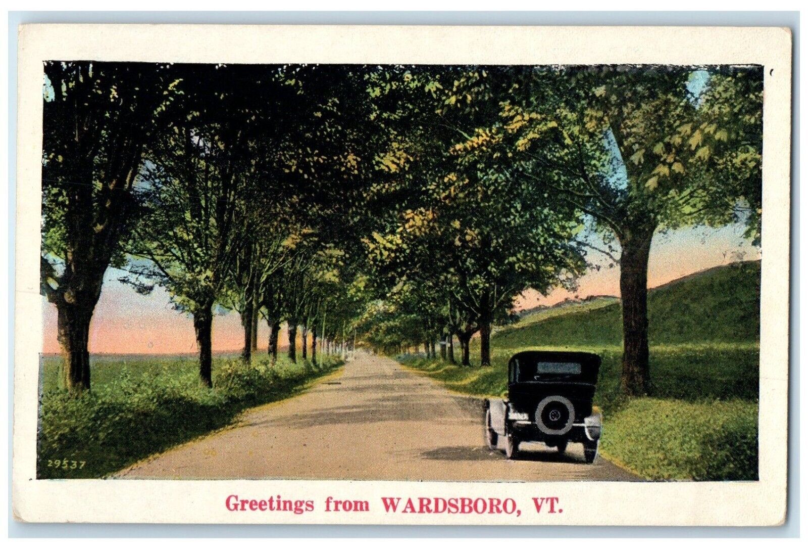 1920 Greetings From Wardsboro Vermont VT Classic Car Road Trees Vintage Postcard