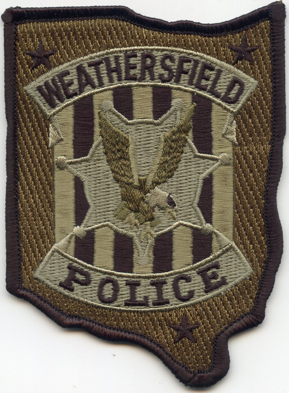 WEATHERSFIELD OHIO State Shape Shaped SUBDUED GREEN POLICE PATCH WEATHERSFIELD OHIO State Shape Shaped SUBDUED GREEN POLICE PATCH