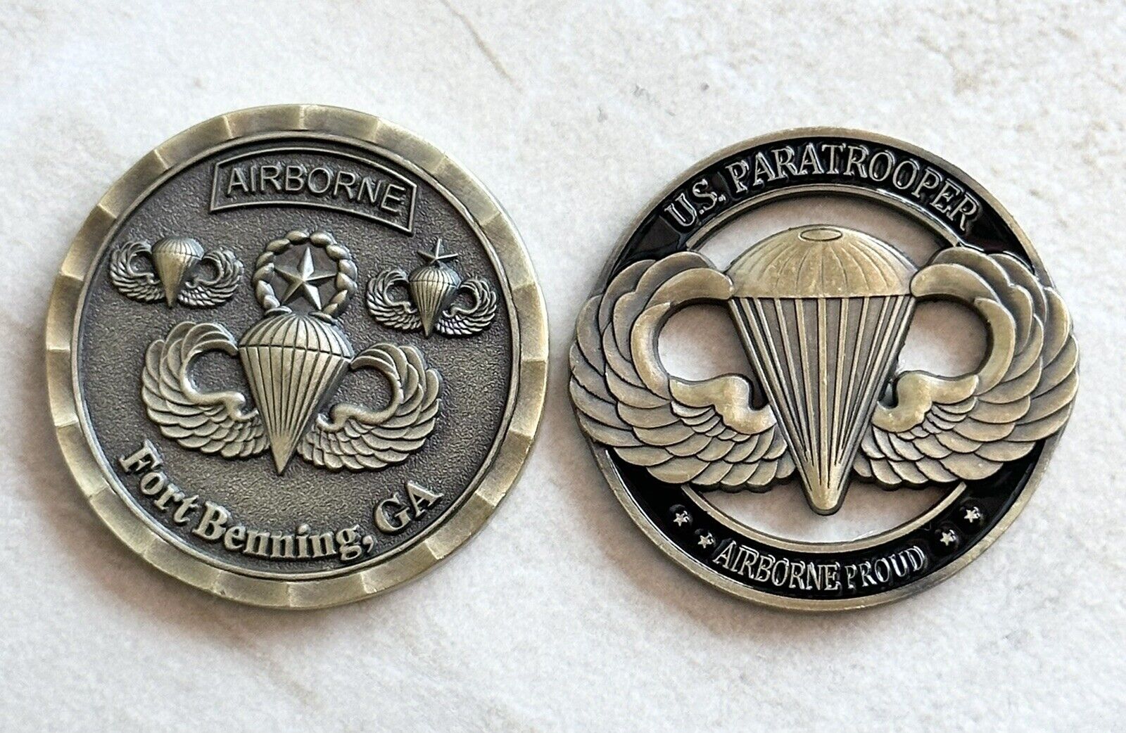 2pcs  School Fort Benning GA And Paratrooper Airborne Challenge COIN