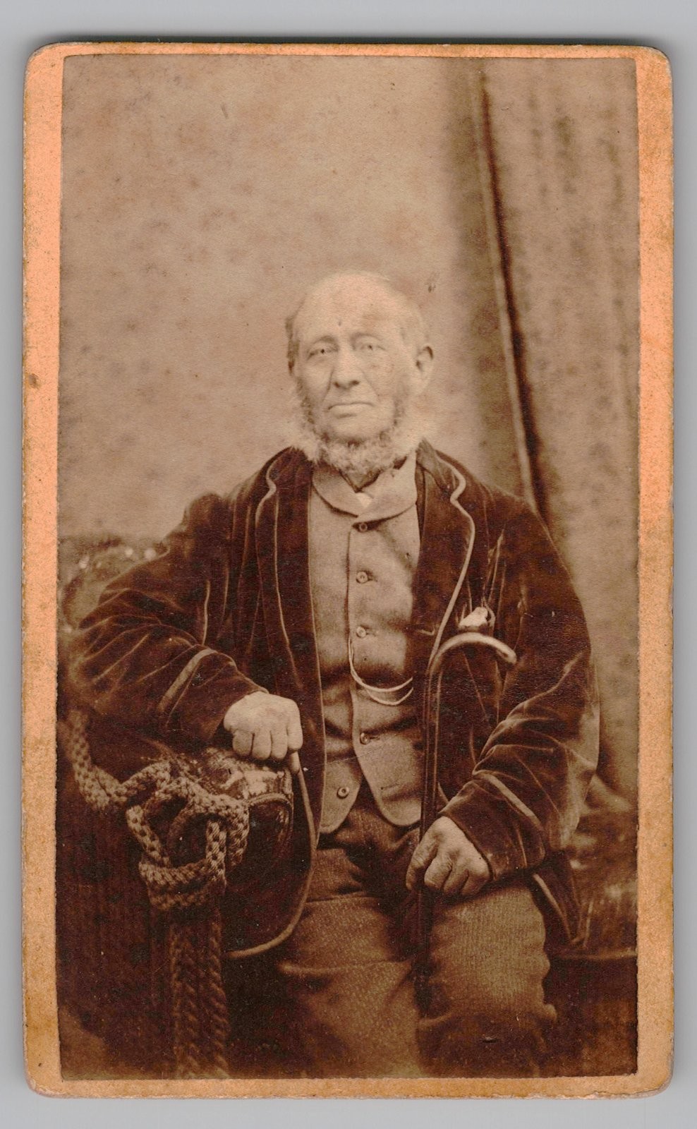 Antique CDV William Shephard Elderly Man Velvet Coat Walking Cane Bridport UK Antique CDV William Shephard Elderly Man Velvet Coat Walking Cane Bridport UK