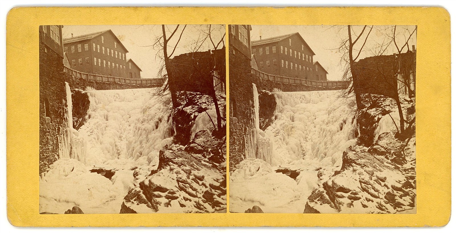 VERMONT STEREOVIEW - Brattleboro - Frozen Waterfall - DA Henry 1870s