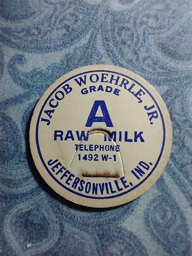 Milk Bottle Cap Jacob Woehrle Jr. Jeffersonville Indiana NOS