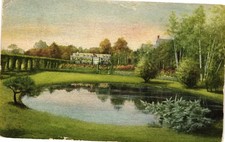Fairfield CT Estate Garden Pond Hand Colored White Border Postcard c1925 picture