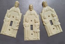 Vtg Hartland Jesus Virgin Mary Light Switch Cover HONOR THY FATHER MOTHER 3 Pcs picture