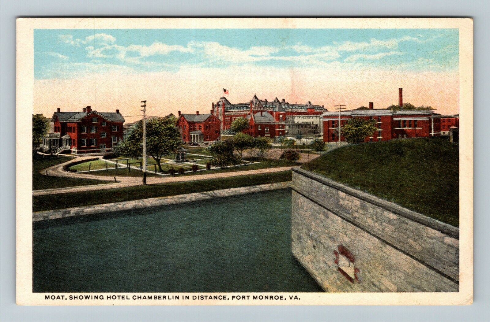 Fort Monroe Virginia, MOTE SHOWING HOTEL CHAMBERLIN, Vintage Postcard