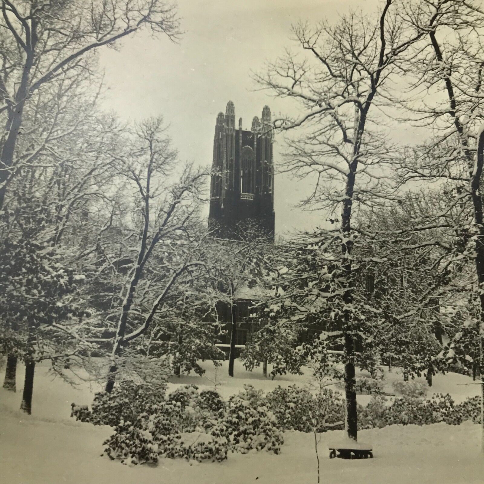 Vintage Black and White Photo Hetty Green Hall Tower Wellesley College Winter
