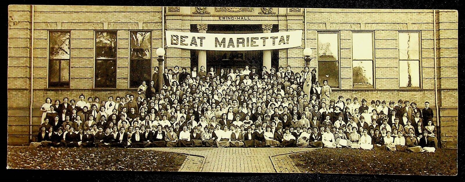 Ohio University Ewing Hall Panoramic Real Photo Postcard 1920\'s Marietta Rally