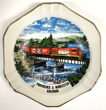 Vintage Providence & Worcester Railroad Train Collector Plate Dish Gold Trim picture