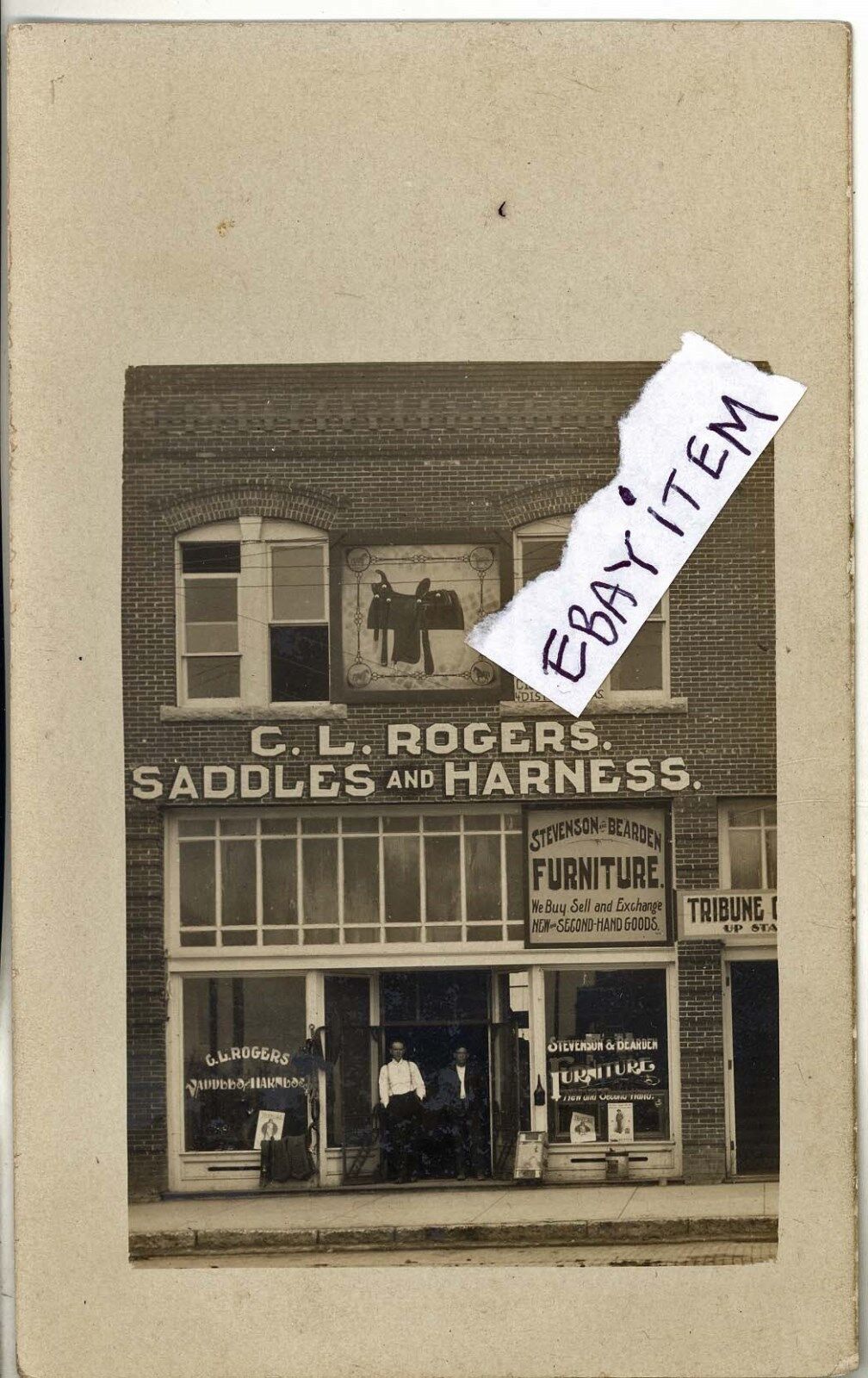 1905 RPPC real photo post card C L ROGERS Stamford Texas SADDLE MAKER Saddlery