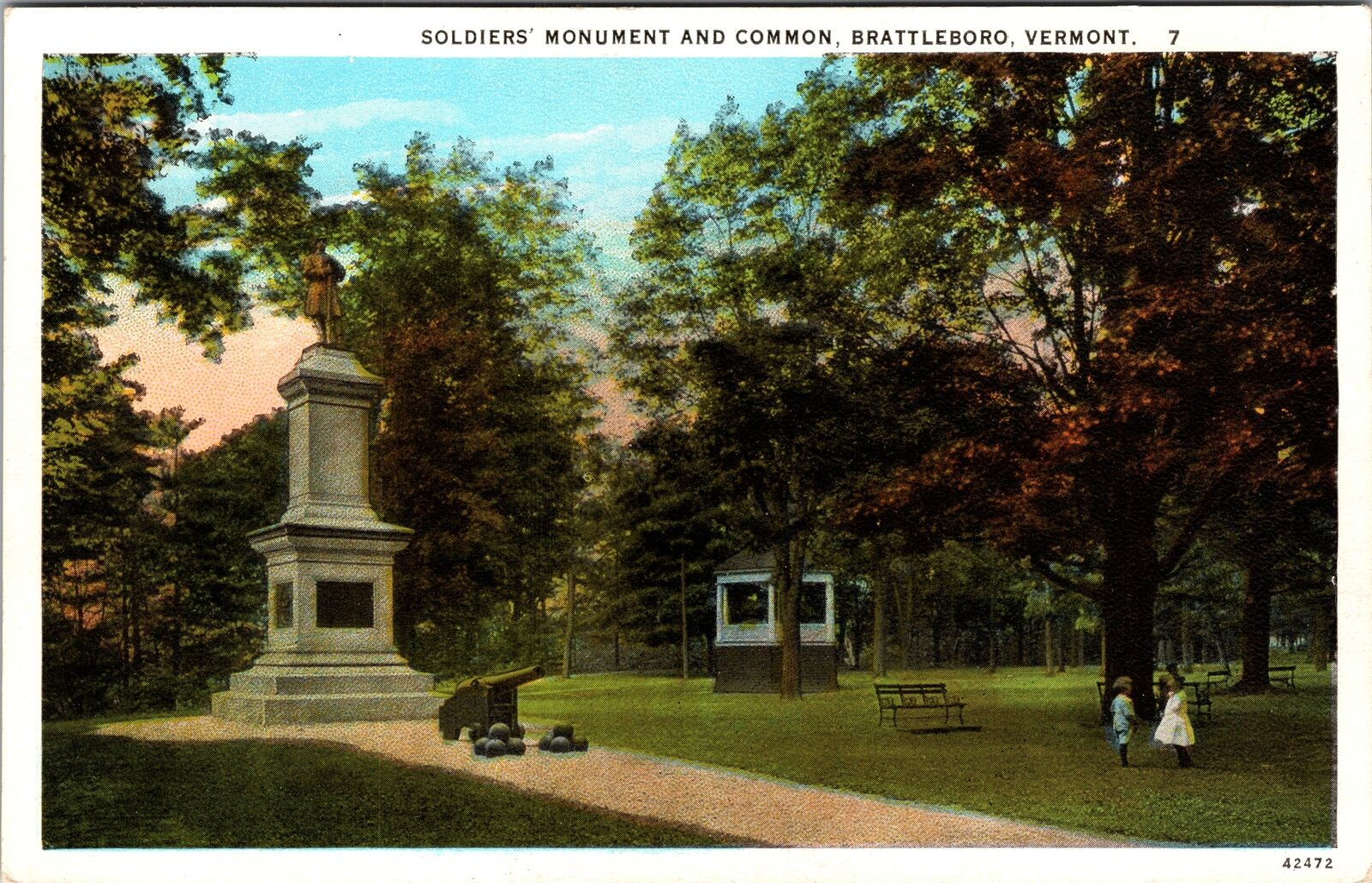 Brattleboro VT-Vermont, Soldiers Monument & Common Vintage Postcard