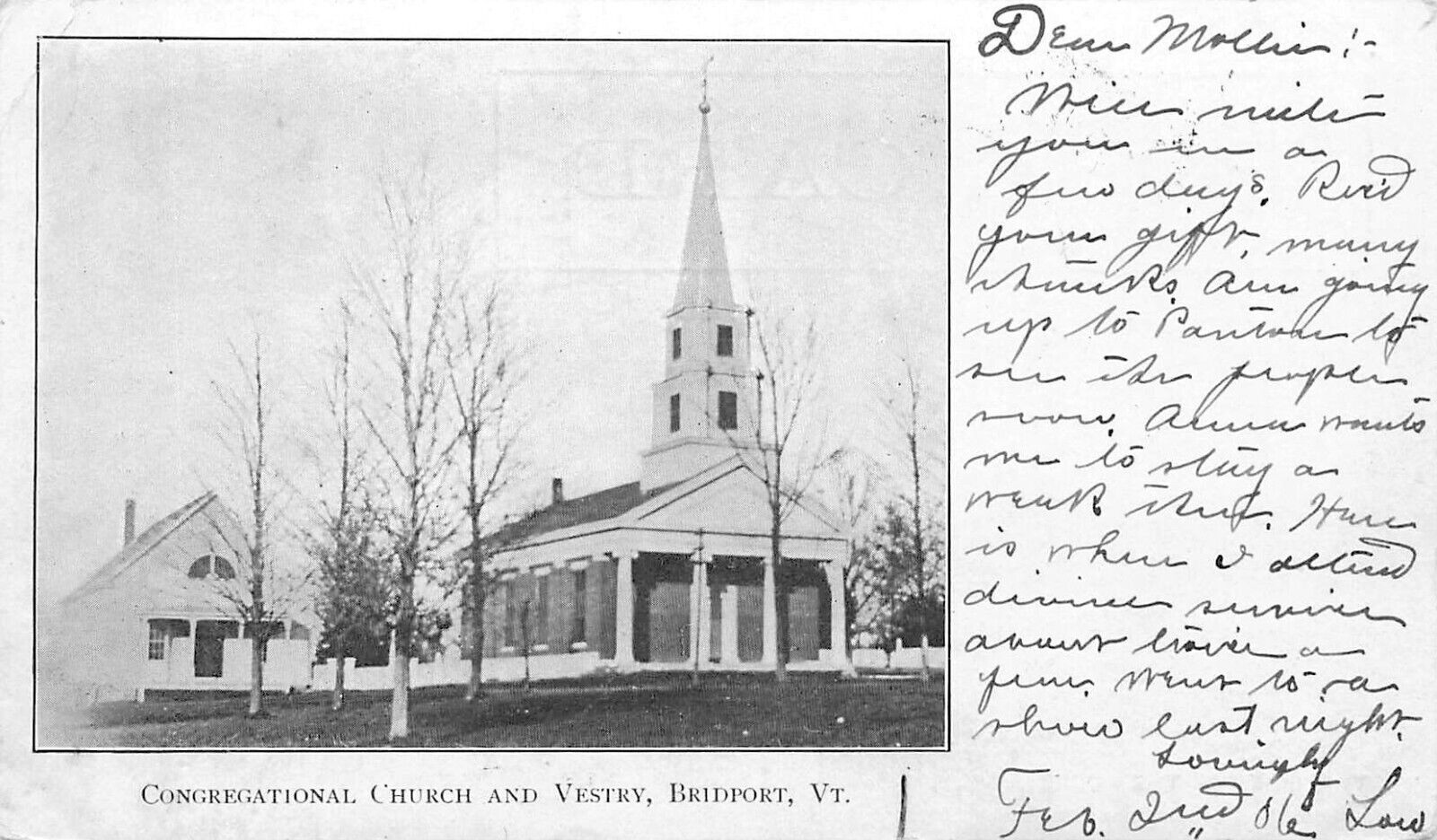 CONGREGATIONAL CHURCH & VESTRY, BRIDPORT VERMONT, 1906 VINTAGE POSTCARD (SX 936)