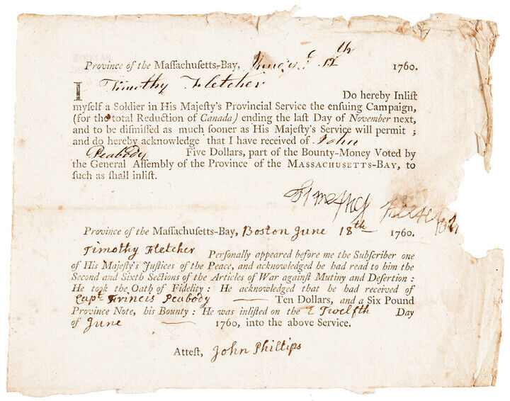 1760 TIMOTHY FLETCHER Enlists in His Majesty’s Provincial Service