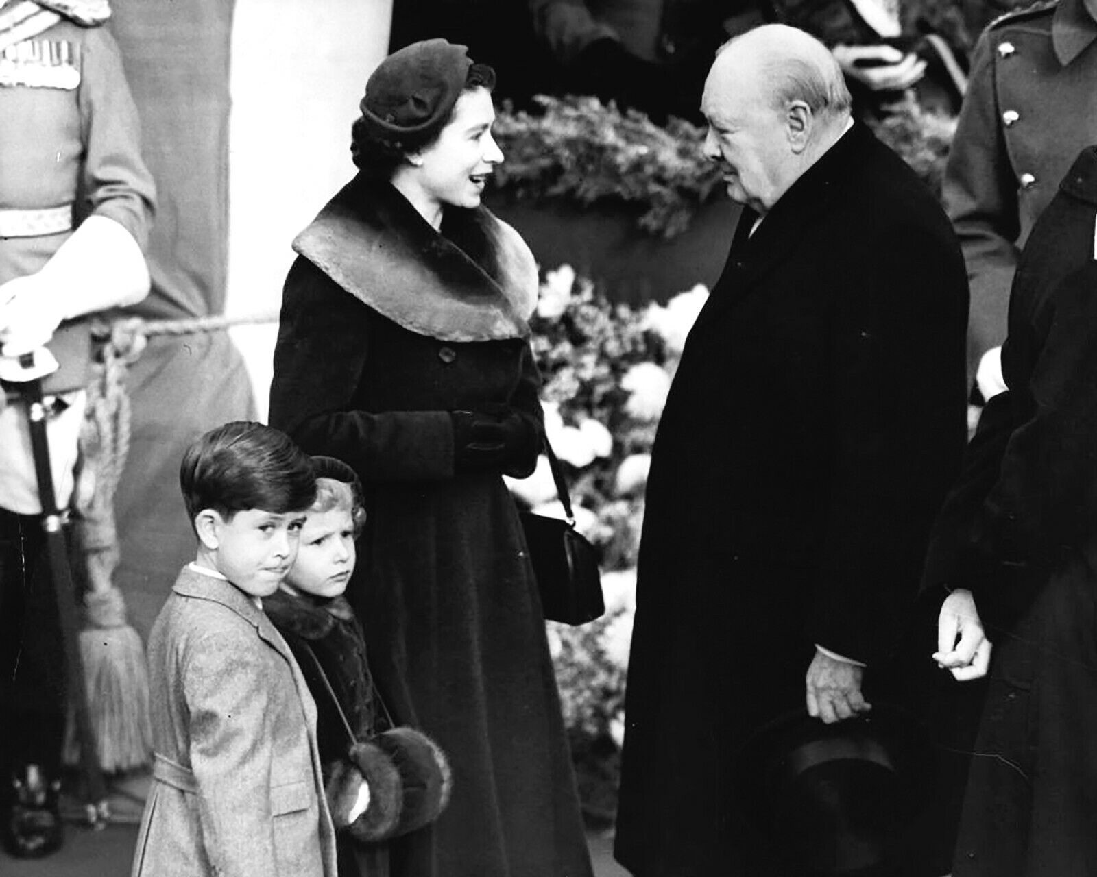 Winston Churchill with Queen Elizabeth II-Prince Charles-Princess Anne Photo