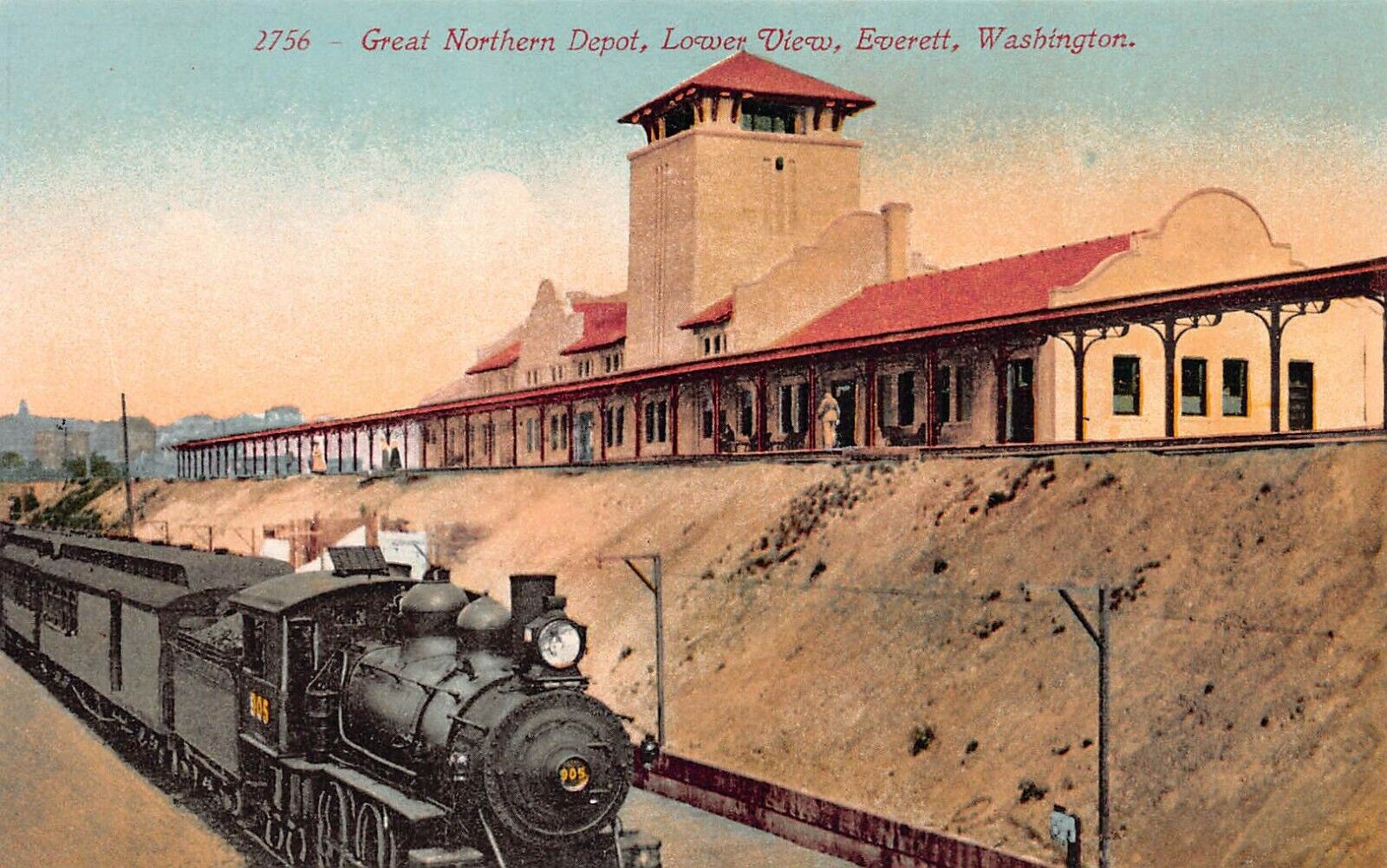 Great Northern Railroad Depot, Everett, Washington, Early Postcard, Unused 