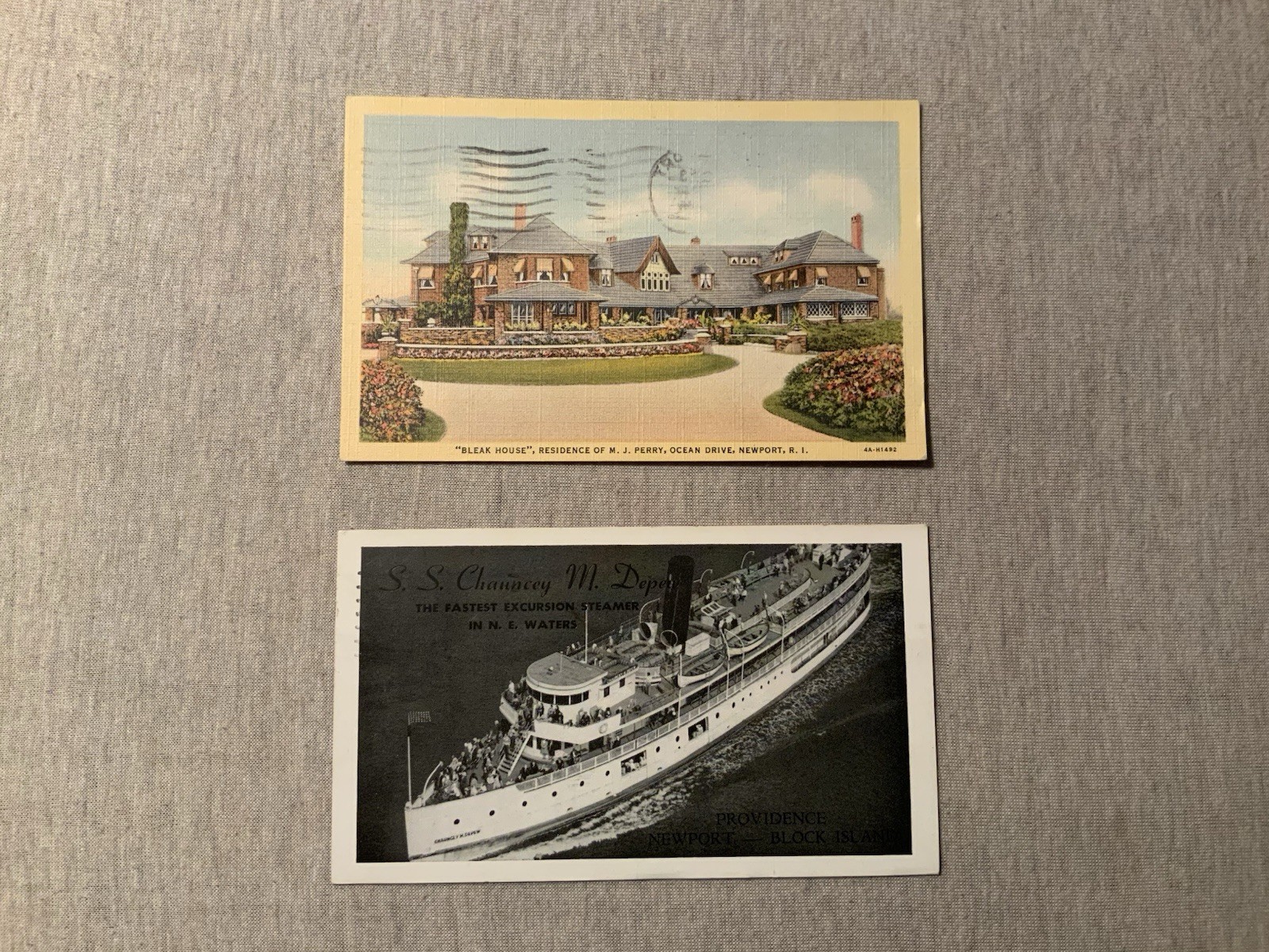 Vintage RI Postcard Lot 1948 SS Chauncey Depew Schedule & Bleak House Newport Vintage RI Postcard Lot 1948 SS Chauncey Depew Schedule & Bleak House Newport