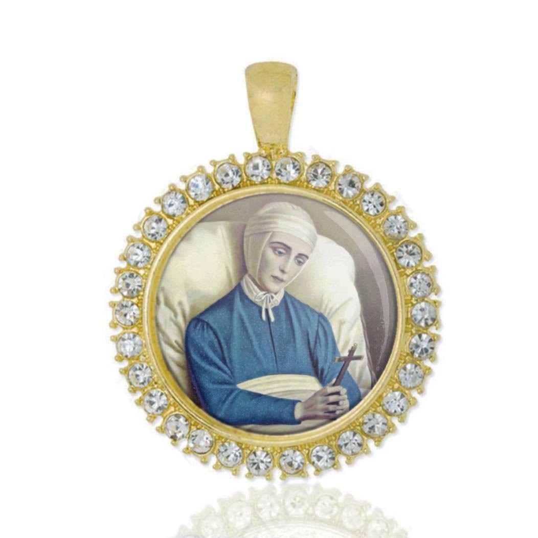 Blessed Anne Catherine Emmerich Christian Round Gold Tone Pendant Rhinestones Blessed Anne Catherine Emmerich Christian Round Gold Tone Pendant Rhinestones