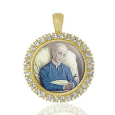 Blessed Anne Catherine Emmerich Christian Round Gold Tone Pendant Rhinestones picture
