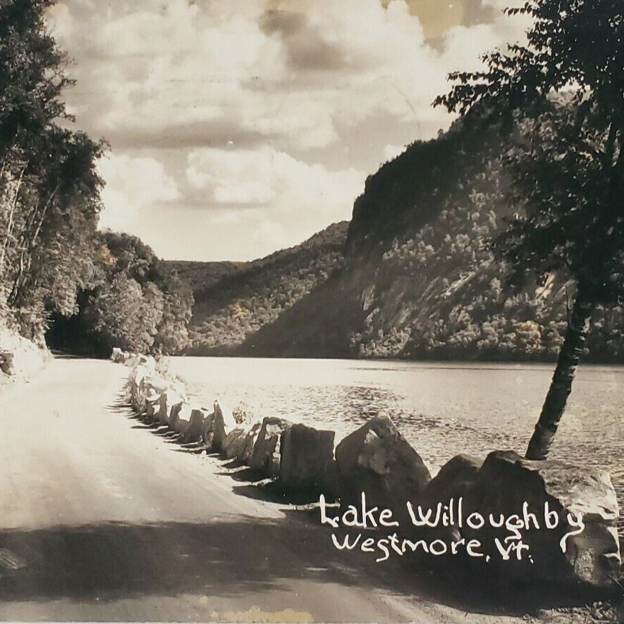 Westmore Vermont Lake Willoughby RPPC Postcard 1940s Road Real Photo Art B1069