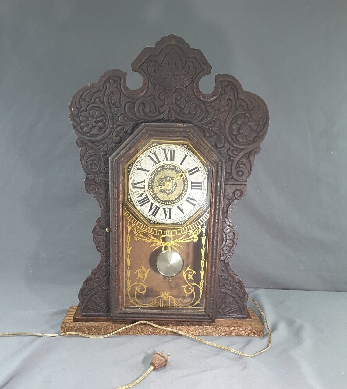 Antique WATERBURY Gingerbread Mantle Clock w/ Spartus Electric Works
