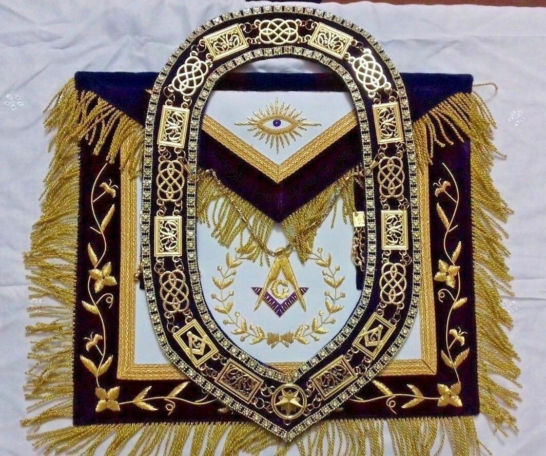 Masonic Regalia Grand Lodge Master Mason Apron Hand Embroidered Wth Chain Collar Masonic Regalia Grand Lodge Master Mason Apron Hand Embroidered Wth Chain Collar
