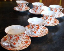 Vintage Set 6 ROYAL GRAFTON 'ASHLEY RED' Tea Cups & Saucers ENGLAND Bone China picture