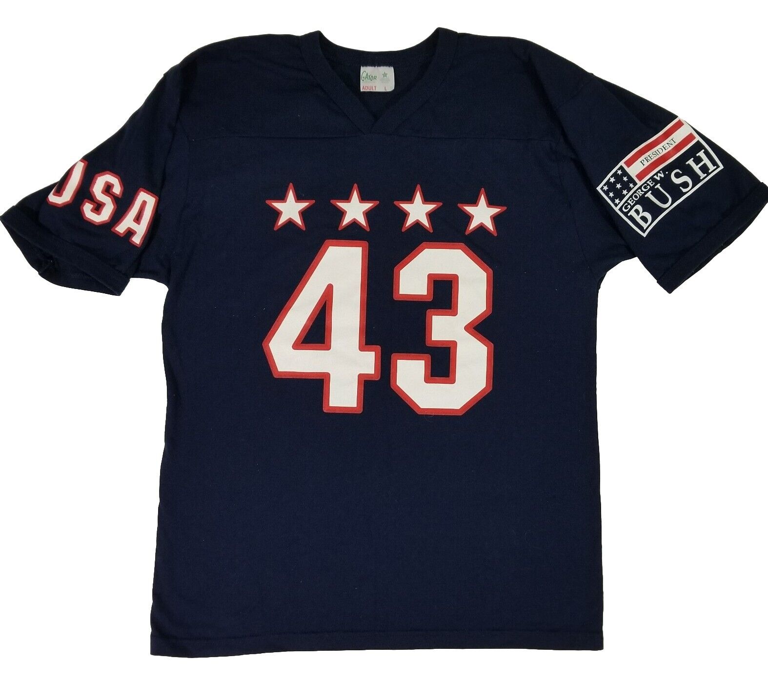 President George W Bush #43 Jersey Style T-Shirt by Gator Adult L USA Made 2000