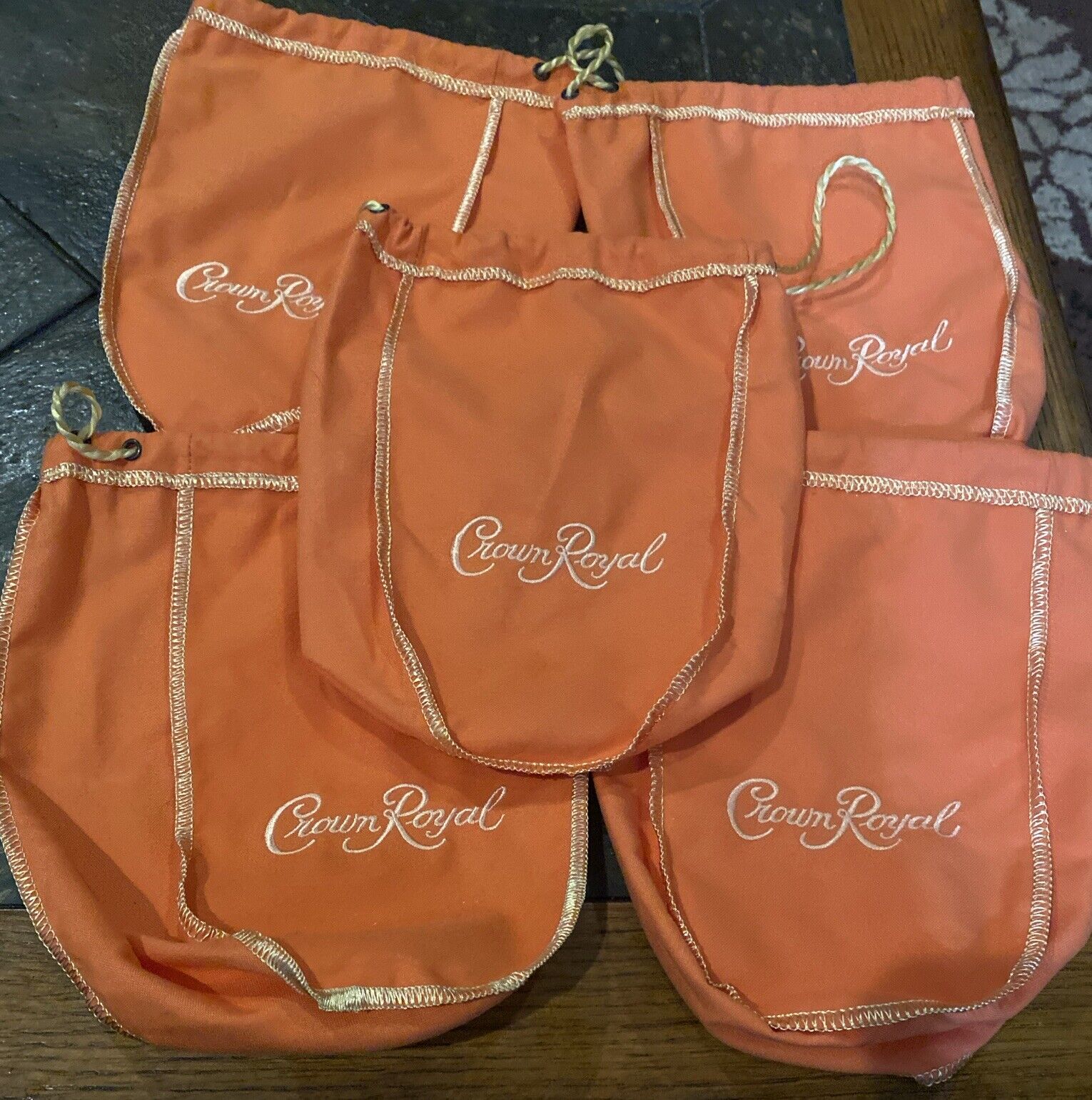 Crown Royal Peach 750 ml DrawString Felt Bags Lot of 5
