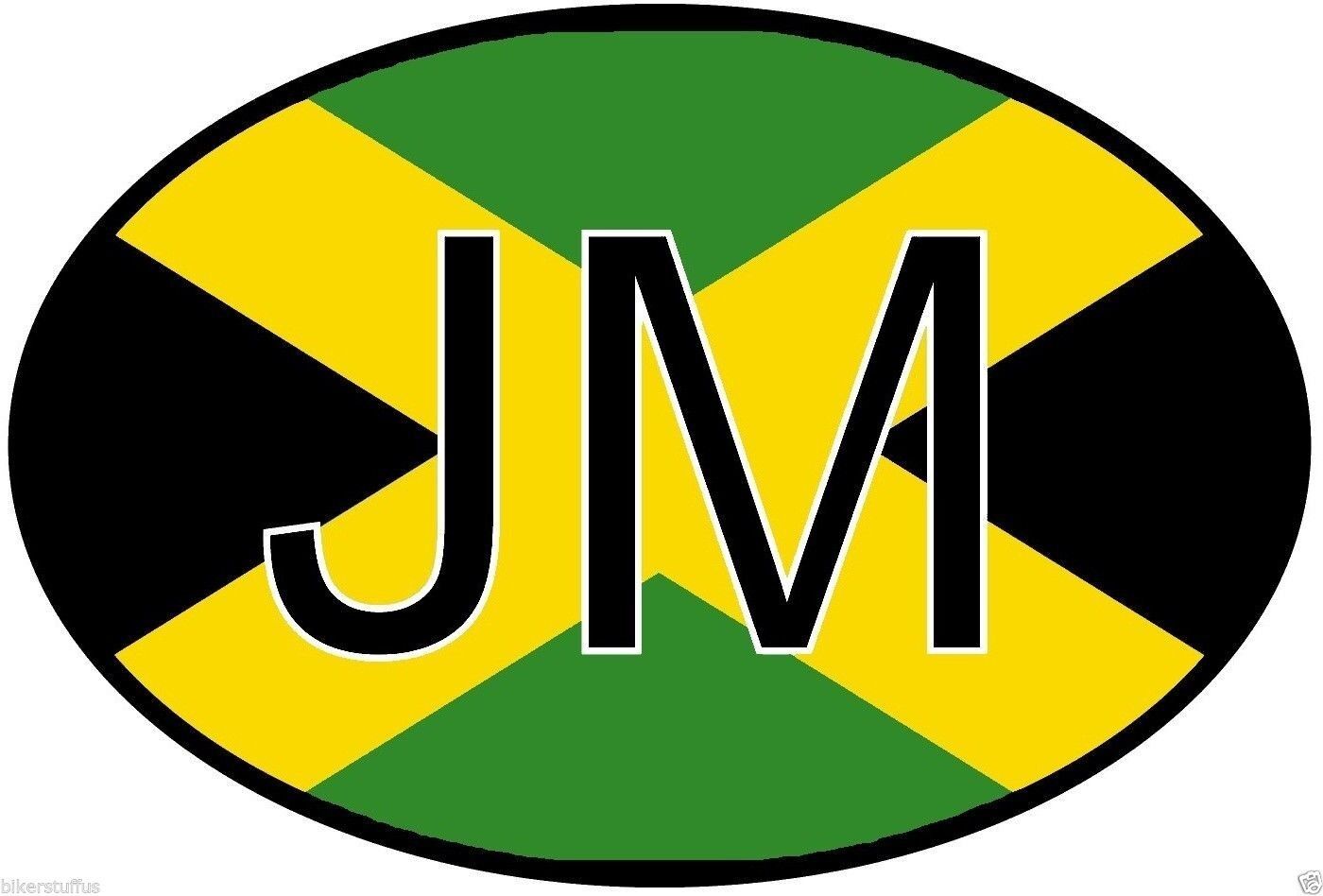 JM JAMAICA COUNTRY CODE OVAL WITH FLAG STICKER BUMPER STICKER LAPTOP STICKER 