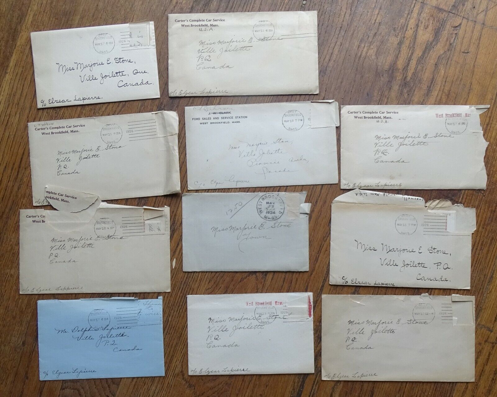 West Brookfield MA 1924-1926 TEN Sent Letters to Marjorie E. Stone in Canada