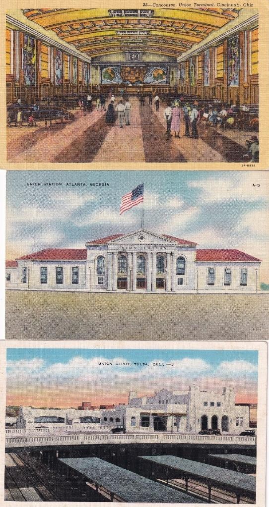 LOT of 12 railroad depot station postcards from 1920-1950s - Cincinnati Tulsa KC