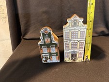 1989 Delft Blue Holland Ceramic House Coin Banks Amsterdam Set of 2 picture