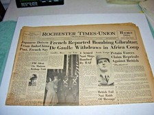 Rochester Times-Union Newspaper September 24, 1940, French Bombing Gibraltar picture