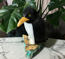 Peruvian Peru Penguin Bird Stone Rock Figurine Hand Carved Mineral Art Black picture