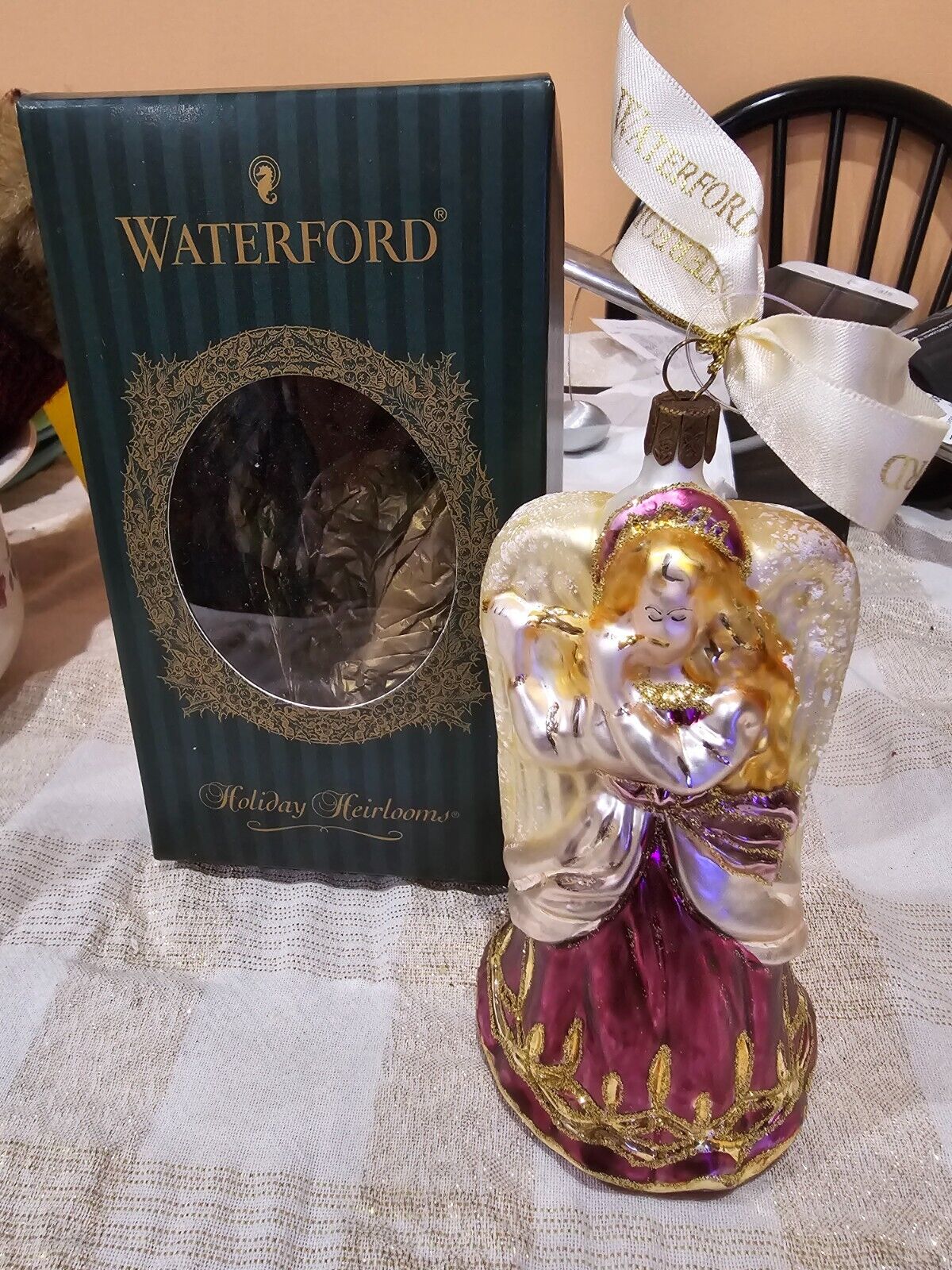 Waterford Holiday Heirlooms Lismore Angel Christmas Ornament Hand Blown Germany