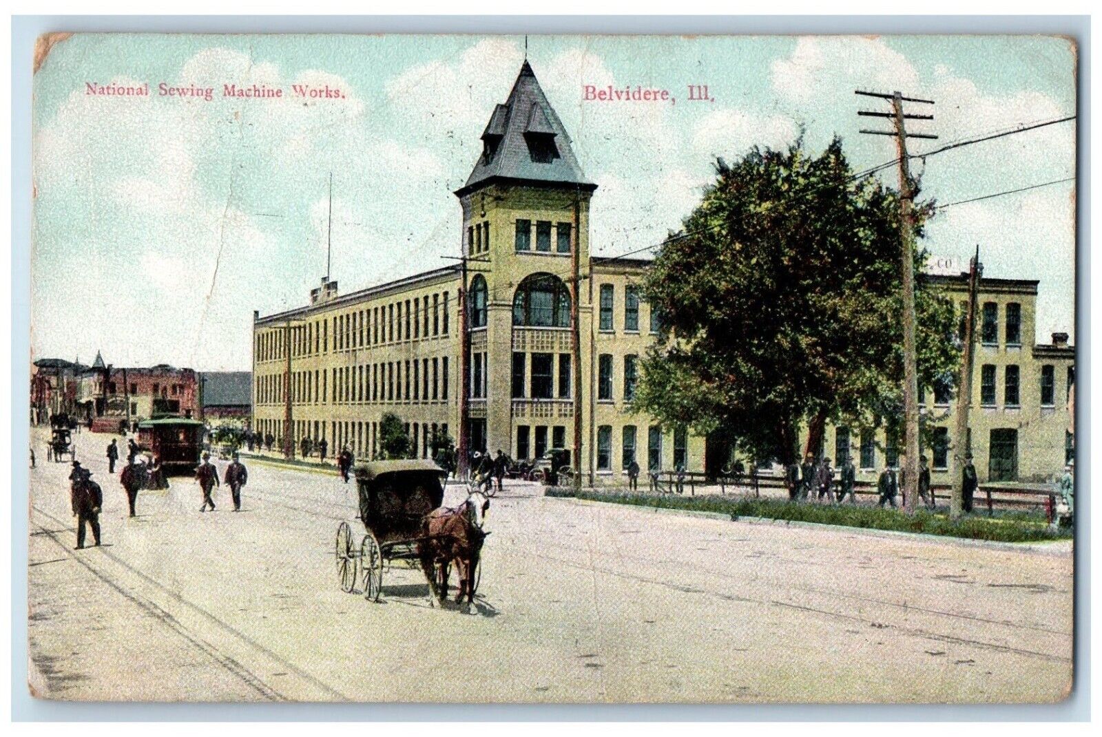 1910 National Sewing Machine Works Horse Exterior Belvidere Illinois IL Postcard