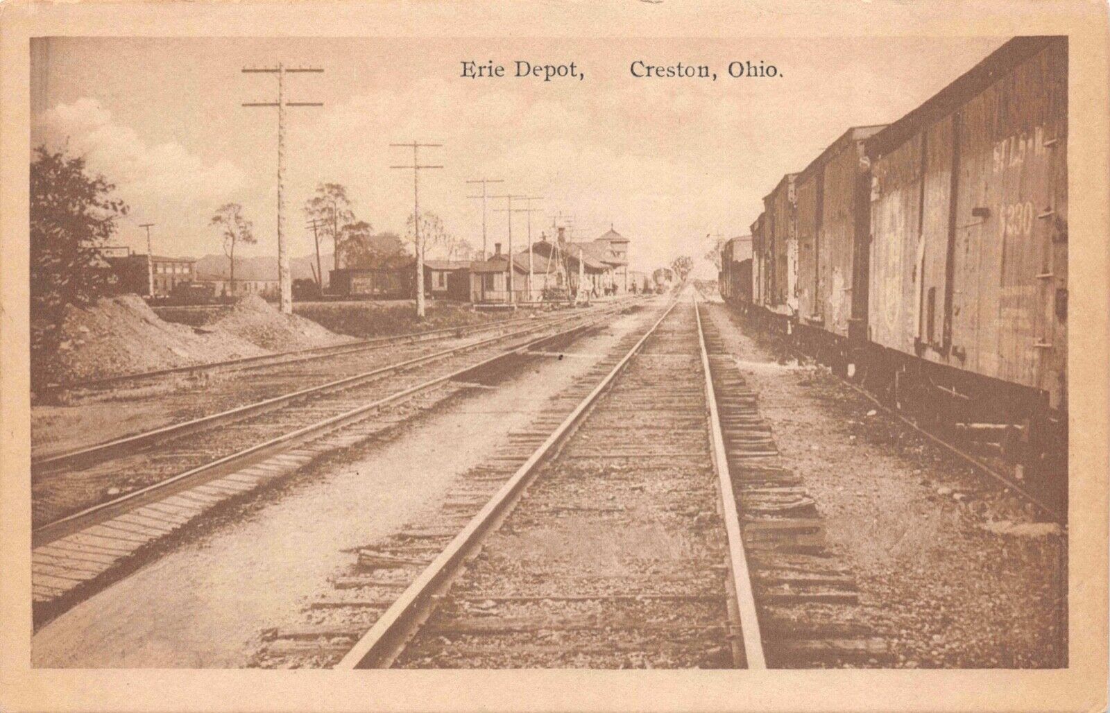 Postcard Erie Railroad Train Depot Station in Creston, Ohio~125267