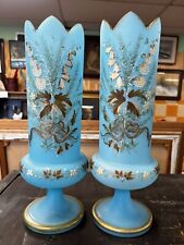 Bristol  Glass Blue Vase Hand Painted picture