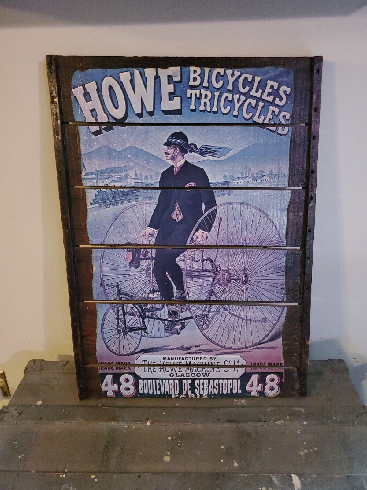 Howe Bicycles Tricycles Wooden Plank Artwork