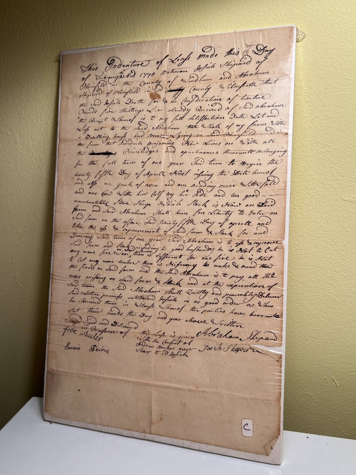 1770 Connecticut Manuscript Farm Lease Plainfield Windham Co. Shepard Wheeler 1770 Connecticut Manuscript Farm Lease Plainfield Windham Co. Shepard Wheeler