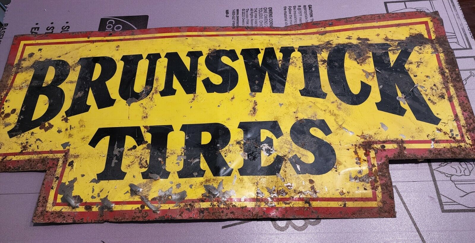 Antique Brunswick Tires Double Sided Vtg Sign Service Station Gas Automotive 