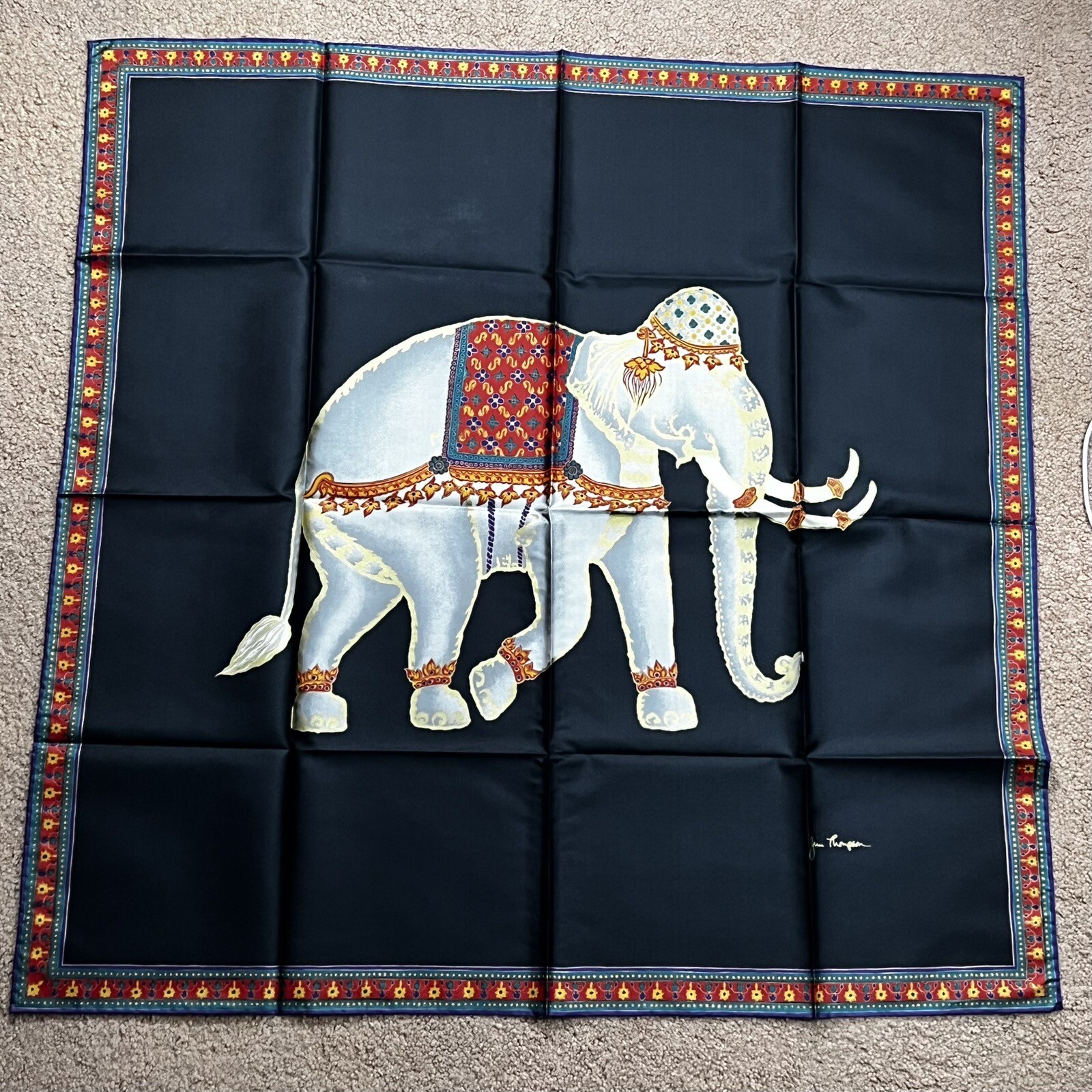 Vintage Jim Thompson Signed Thai Silk Elephant Print-Beautiful-Large-Frame It Vintage Jim Thompson Signed Thai Silk Elephant Print-Beautiful-Large-Frame It