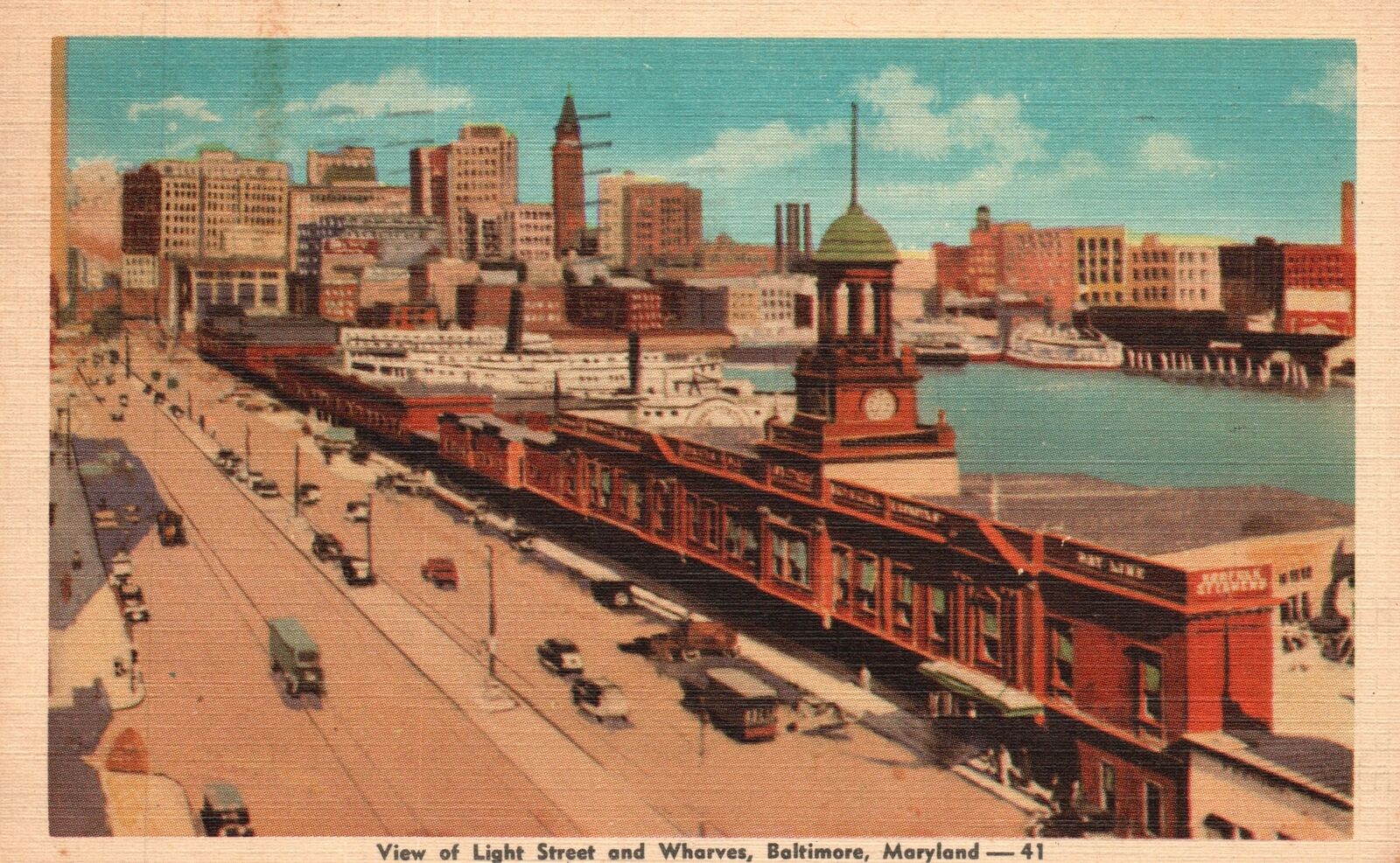 Vintage Postcard 1945 View of Light Street and Wharves Baltimore Maryland MD