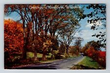 Marshfield WI- Wisconsin, Scenic Greetings, View Of Road Vintage Chrome Postcard picture