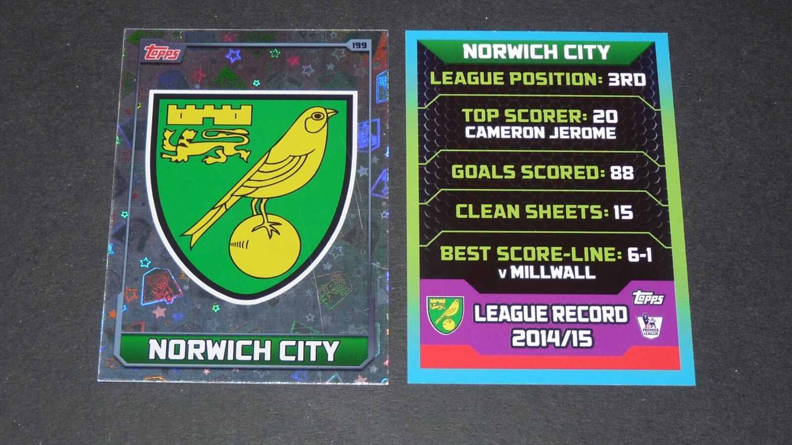 NORWICH CITY CANARIES TOPPS MATCH ATTAX PANINI PREMIER LEAGUE BADGE 2015-2016