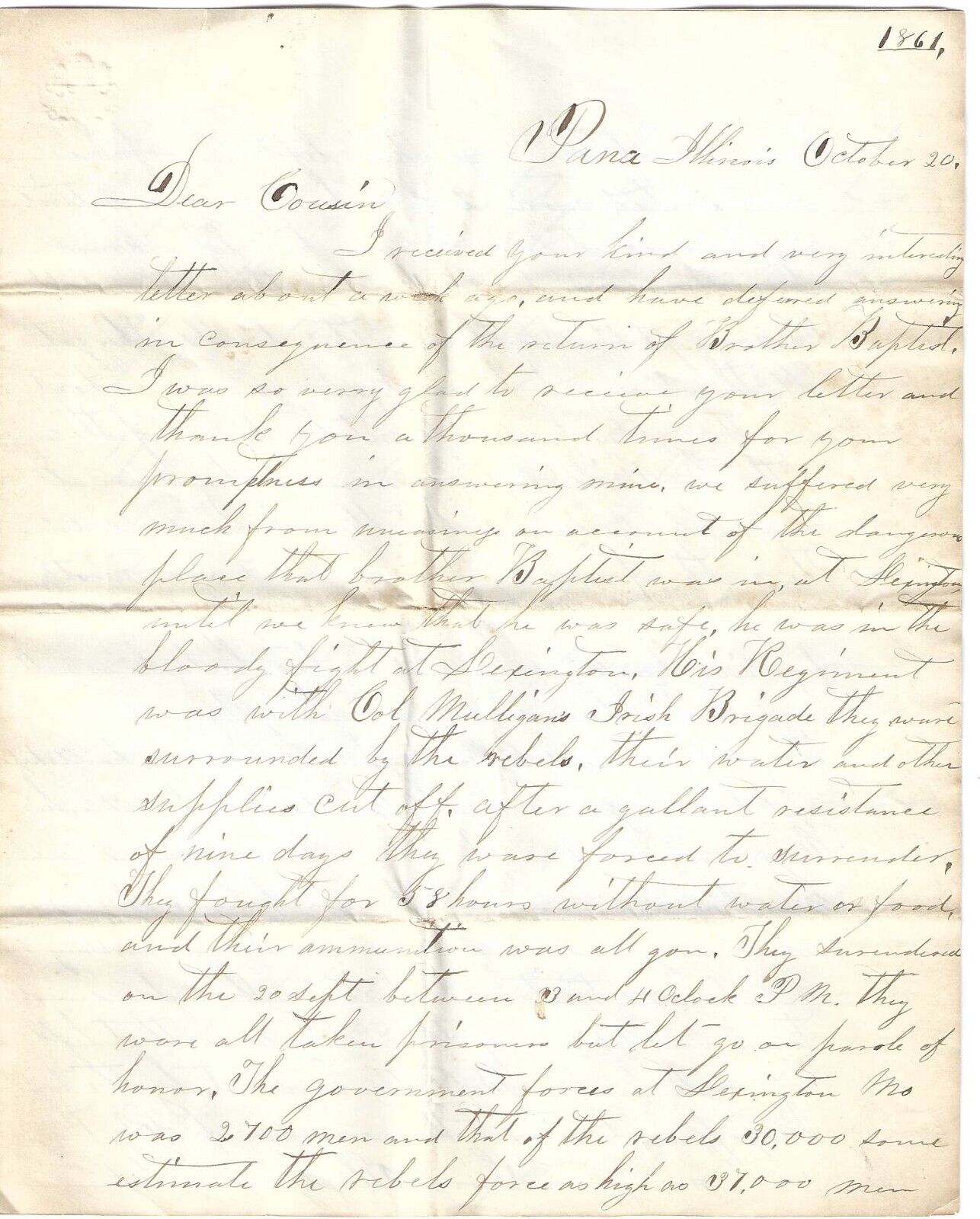 Civil War Home Front Letters: Irish Brigade, Battles Of Lexington, Corinth
